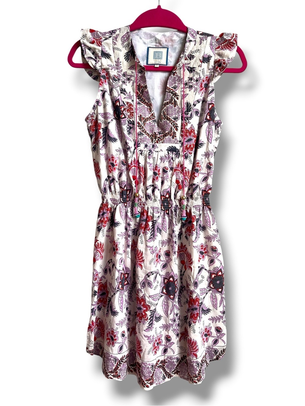 Bell by Alicia Bell “Lola” Cream Pink Floral Flutter Sleeve Mini Dress Like New